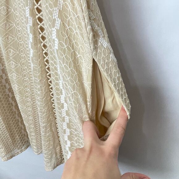 Free People | Wherever You Go Tan Embroidered Crochet Fit & Flare Mini Dress - Picture 7 of 10